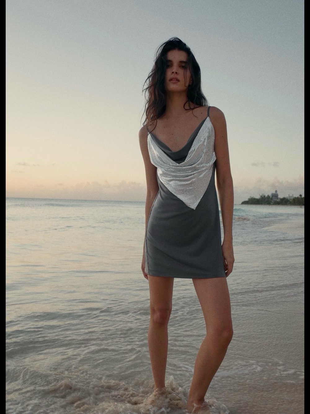 ZARA MESH SILVER SEQUIN NWT ❗️Gray Slip Dress